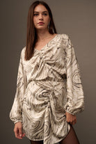Whirlwind Allure Long Sleeve Mini Dress-Charcoal-Avah