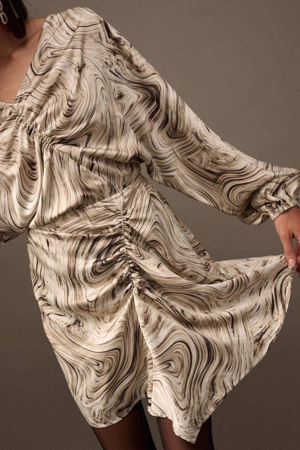 Whirlwind Allure Long Sleeve Mini Dress-Charcoal-Avah