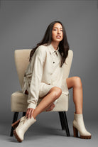 AVAH-Sleek And Chic Linen Shirt Dress With Belt Pocket