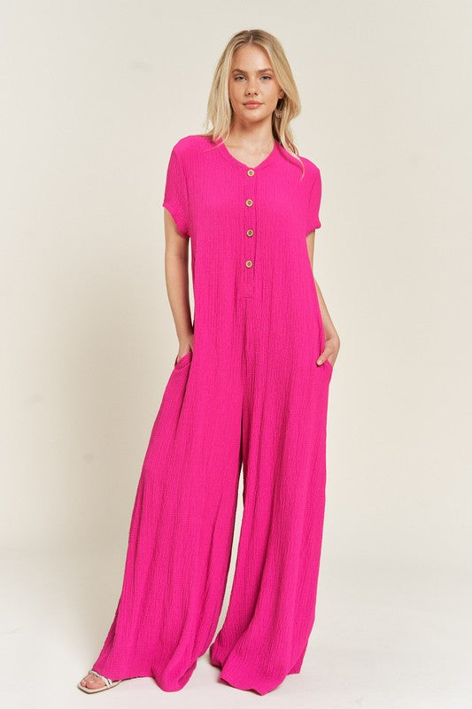 AVAH-Fucshia Bliss Wide Leg Jumpsuit