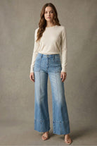 high rise wide leg denim jeans medium wash front view
