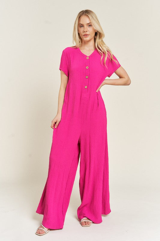 AVAH-Fucshia Bliss Wide Leg Jumpsuit