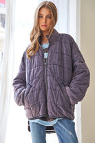 Tranquil Trails Quilted Zip Jacket-Charcoal Gray-Avah