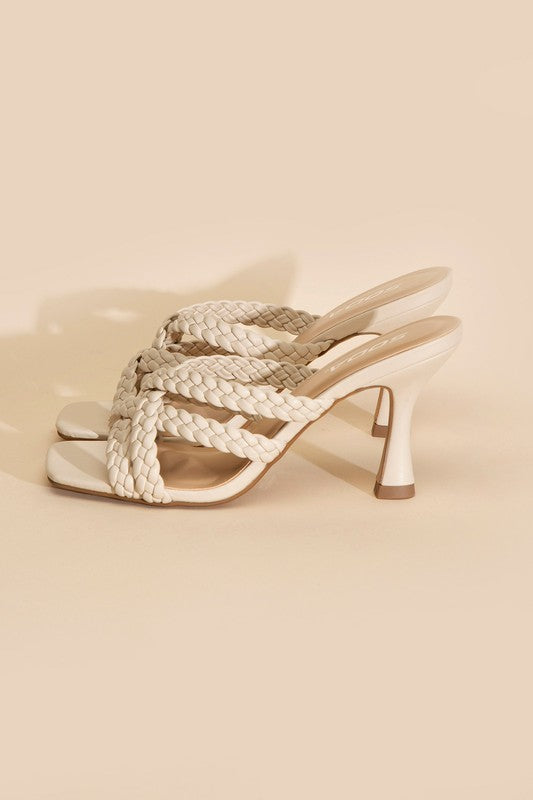 Kelly Ann Double Cross Braided Heels - Bone-Avah