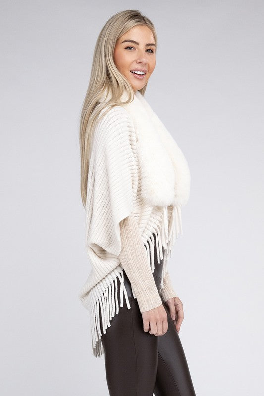Fringe Embrace Fur Trim Cardigan Sweater-Ivory-Avah