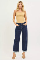 Sunday Social Cuffed Wide Leg Jeans in dark indigo, full front view

