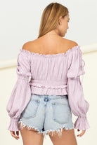 AVAH-Blushing Beauty Off The Shoulder Long Sleeve Blouse-Lavender