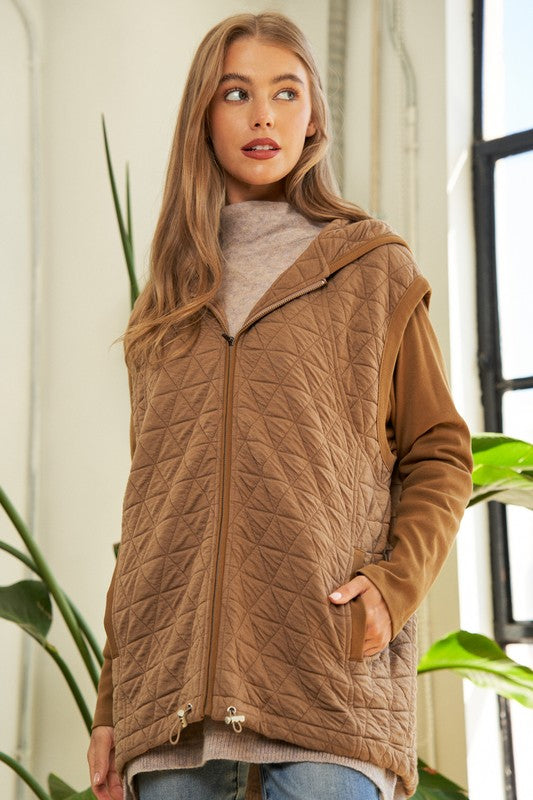 Urban Coziness Long Sleeve Hoodie Jacket-Camel-Avah