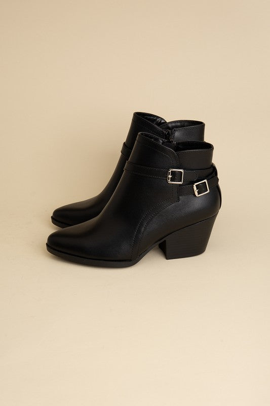 Ankle Boots With Buckle Detail - Black-Avah