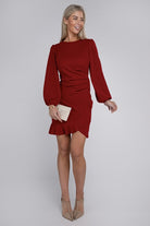 Crimson Charm Ruched Bodycon Dress-Red-Avah