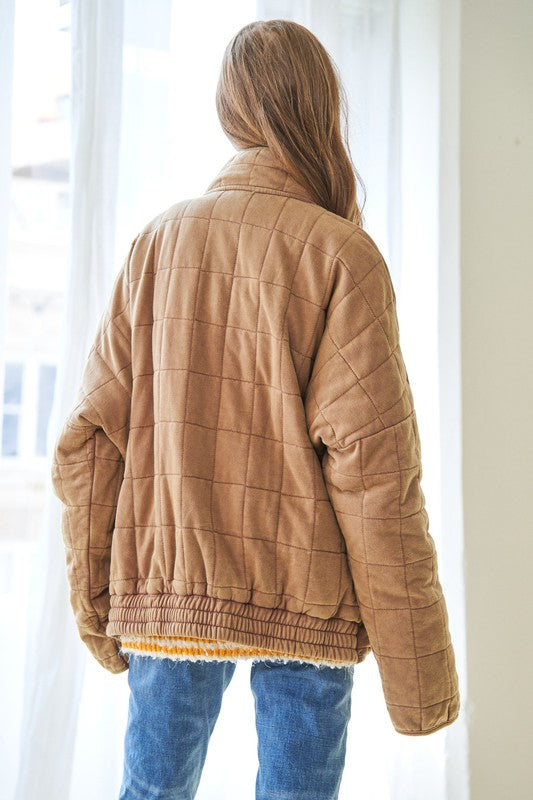 Tranquil Trails Quilted Zip Jacket-Light Brown-Avah