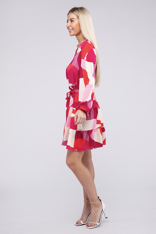 Abby Long Sleeve Belted Dress-Pink-Avah