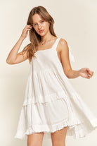 Sundrenched Flair Ruffle Dress-White-Avah