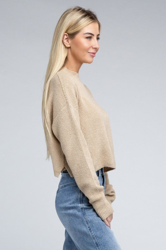 Sophisticated Warmth Mock Neck Pullover Sweater-Khaki-Avah