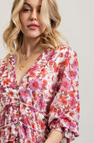 AVAH-Mila Floral Long Sleeve Maxi Dress-Pink Red and White 