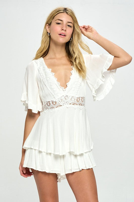 Sincerely Yours Flutter Sleeve Romper - White -Avah