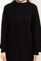 Cable-Knit Ribbed Sweater Dress-Black-Avah