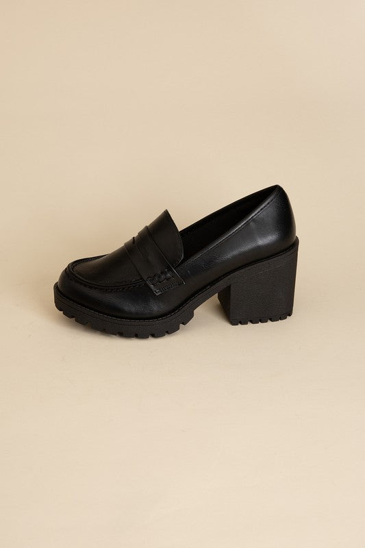 Elevate Me Chic Block-Heeled Loafers - Black-Avah