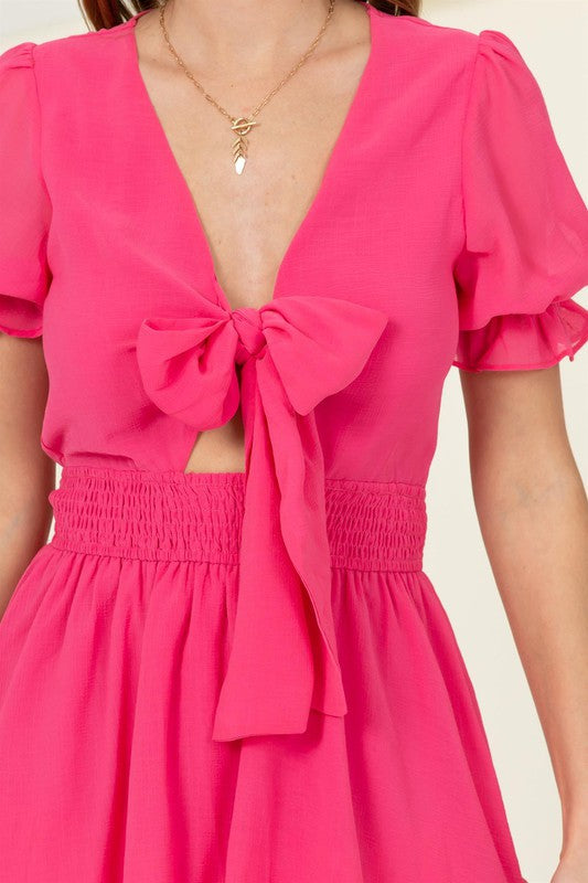 AVAH-Lacey V-Neck Ruffle Mini Dress-Fuchsia 