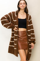 Suzanne Oversized Striped Cardigan Sweater - Brown-Avah