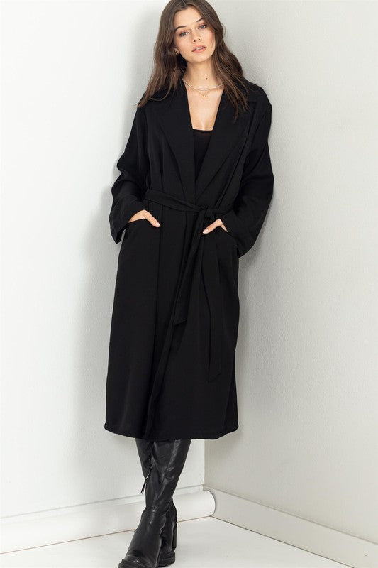 Keeping You Close Belted Women's Trench Coat-Black-AVAH