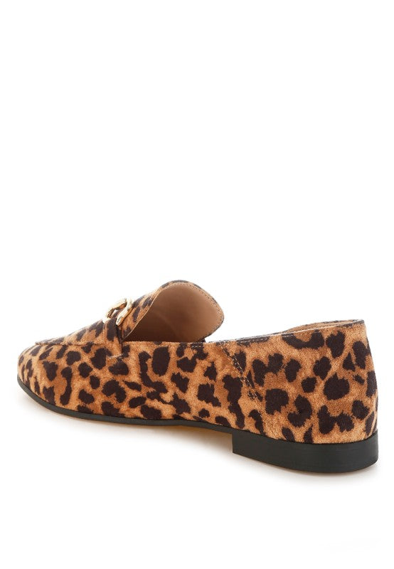 Leopard print loafer, rear side angle showing heel and pattern
