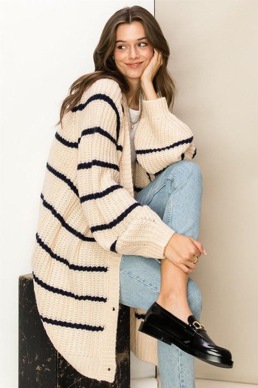 Suzanne Oversized Striped Cardigan Sweater - Cream-Avah