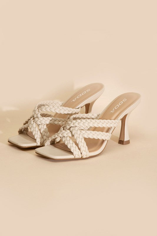 Kelly Ann Double Cross Braided Heels - Bone-Avah