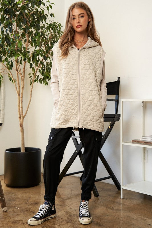 Urban Coziness Long Sleeve Hoodie Jacket-Beige-Avah