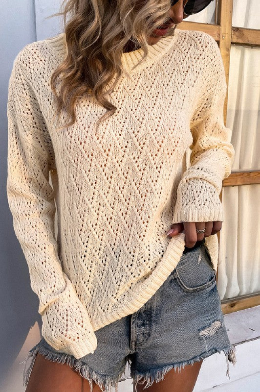 Dani Ivory Crochet Pullover Sweater-Avah