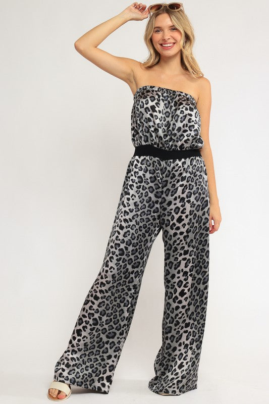 AVAH-Wild At Heart Cheetah Strapless Wide Leg Jumpsuit-Black