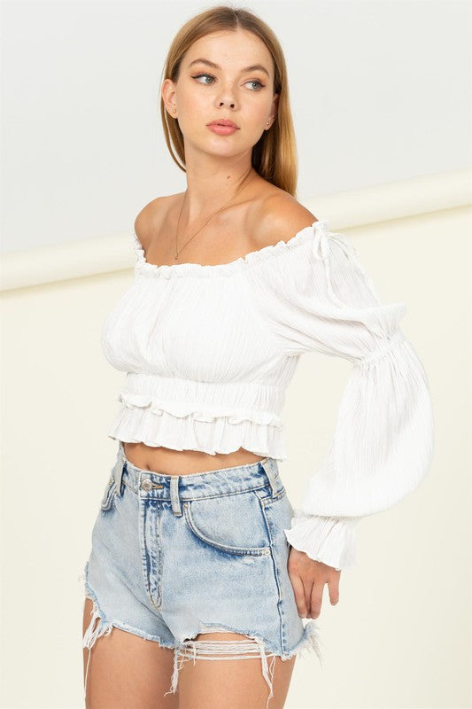 AVAH-Blushing Beauty Off The Shoulder Long Sleeve Blouse-White