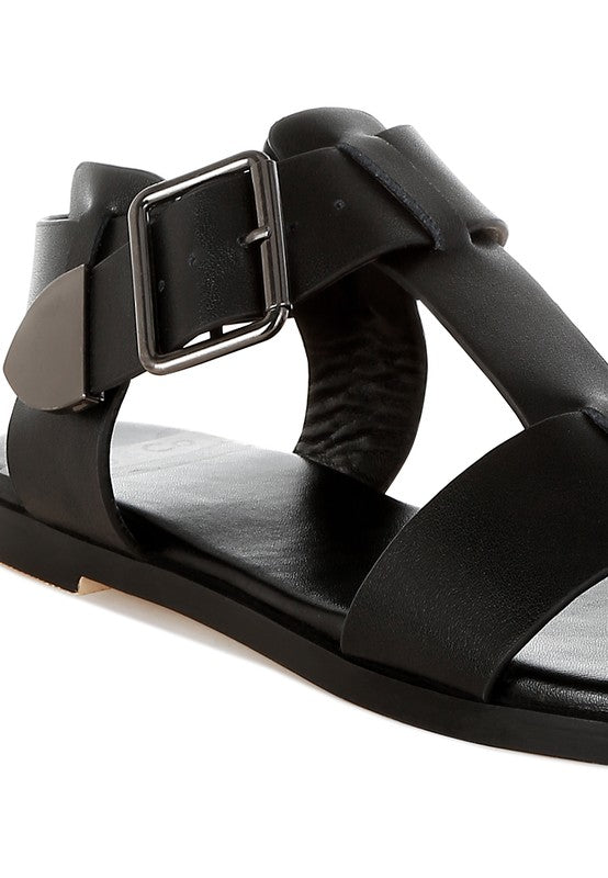 AVAH-Shayla Leather Open Toe Fisherman Sandals-Black