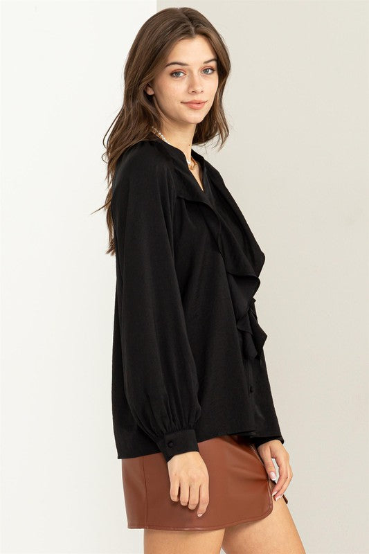 High Demand Ruffled Chic Blouse-Black-AVAH