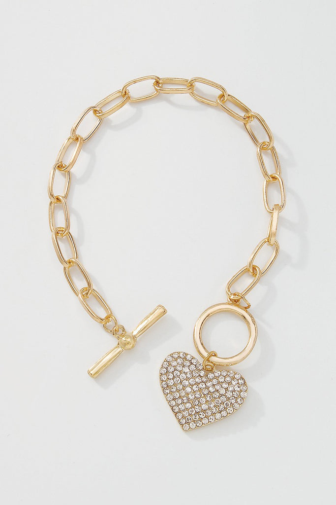 Charm Rhinestone Heart Bracelet Gold-Avah