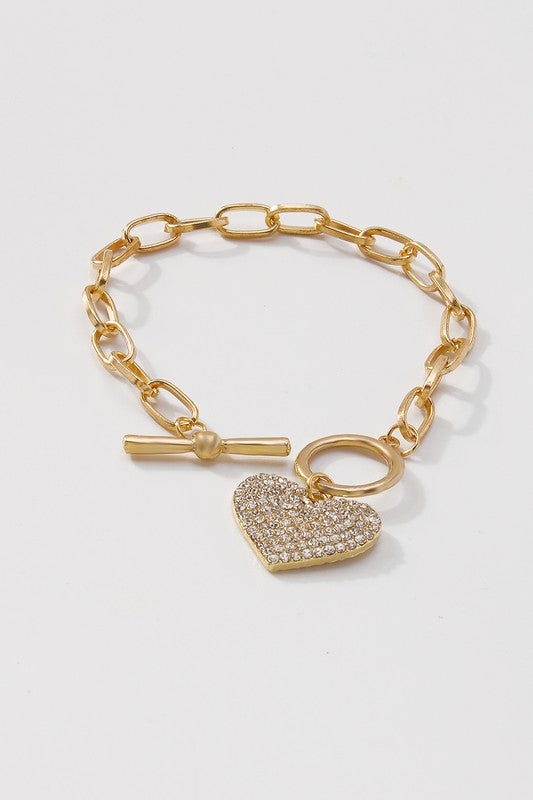 Charm Rhinestone Heart Bracelet Gold-Avah