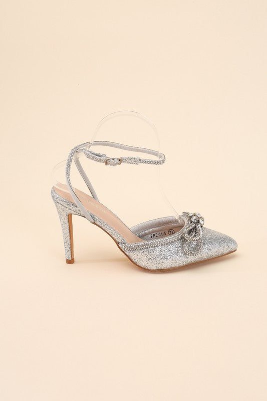 Sultry Nights Rhinestone Ankle Strap Heel-Silver-Avah