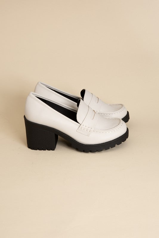 Elevate Me Chic Block-Heeled Loafers - Off White-Avah