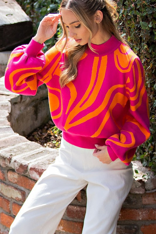 Cozy Up Long Sleeve Mock Neck Sweater - Hot Pink-Avah