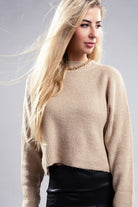 Sophisticated Warmth Mock Neck Pullover Sweater-Khaki-Avah