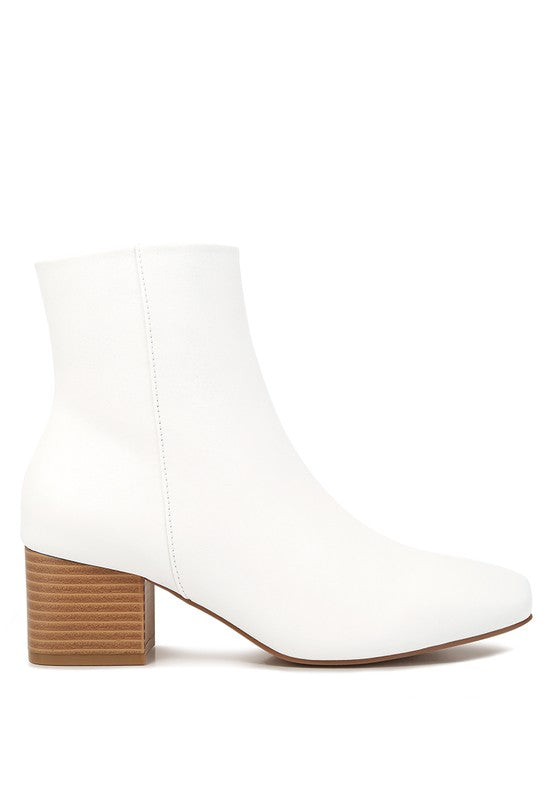 Duval Leather Square Toe Ankle Boots-White-Avah