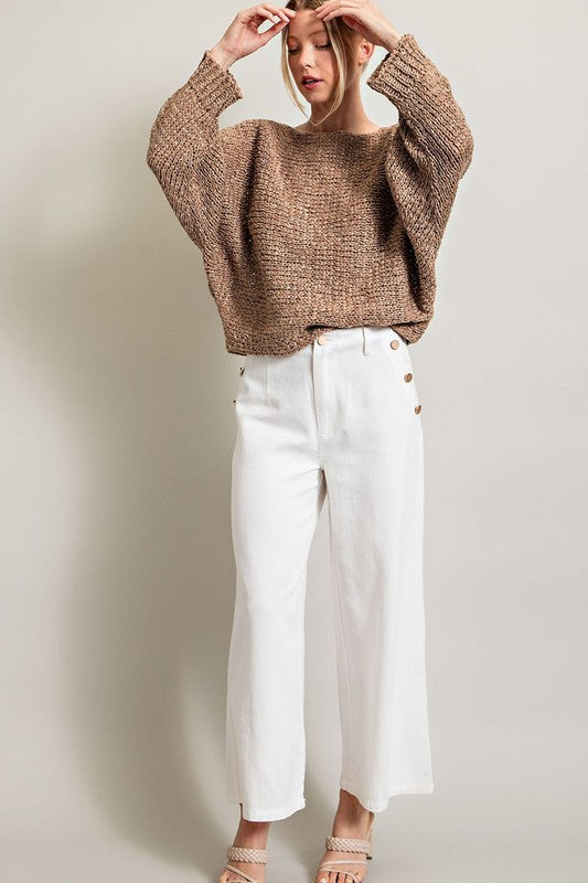 Sandy Loose Fit Knit Sweater Top-Mocha-Avah