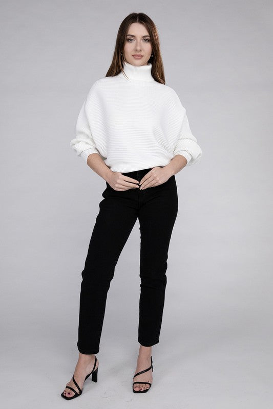Polished Sophistication Dolman Sleeve Turtleneck Sweater-Off White-Avah