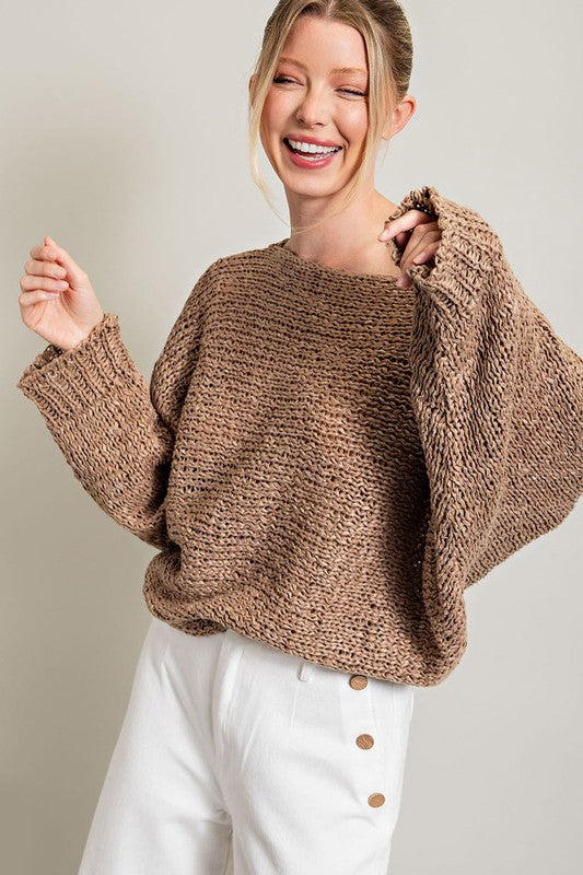 Sandy Loose Fit Knit Sweater Top-Mocha-Avah