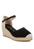 Black espadrille wedge sandal with closed round toe and ankle strap – front view-AVAH