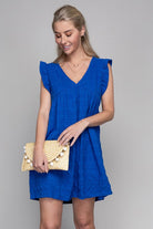 AVAH-Blue Breeze V-Neck Ruffle Sleeve Dress