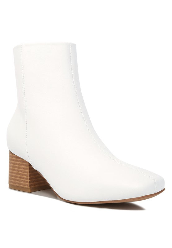 Duval Leather Square Toe Ankle Boots-White-Avah