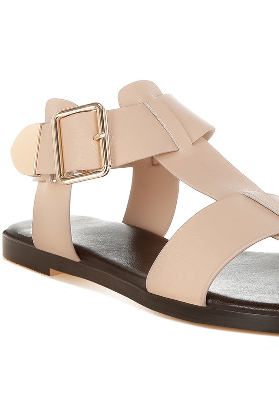 AVAH-Shayla Leather Open Toe Fisherman Sandals-Beige