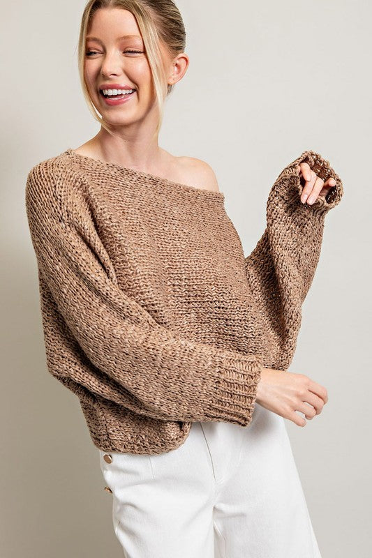Sandy Loose Fit Knit Sweater Top-Mocha-Avah