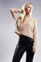 Sophisticated Warmth Mock Neck Pullover Sweater-Khaki-Avah